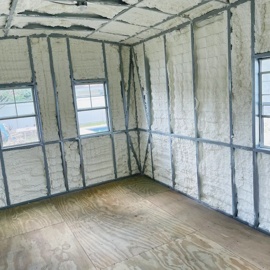 Closed-cell spray foam insulation applied to wall cavities in a residential project in Potomac Park